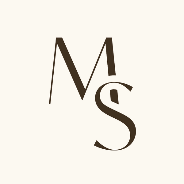 Minimalist brown MS monogram logo on an off-white background