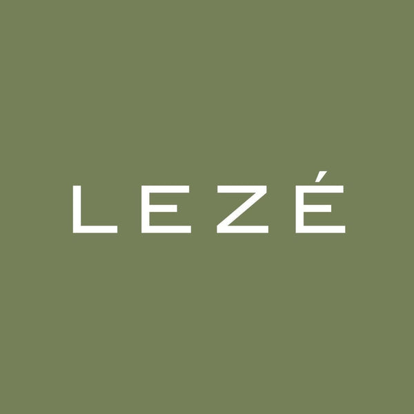 LEZÉ logo in white text on an olive green background