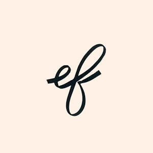 Handwritten ef logo in black on a light beige background, minimalist branding design.