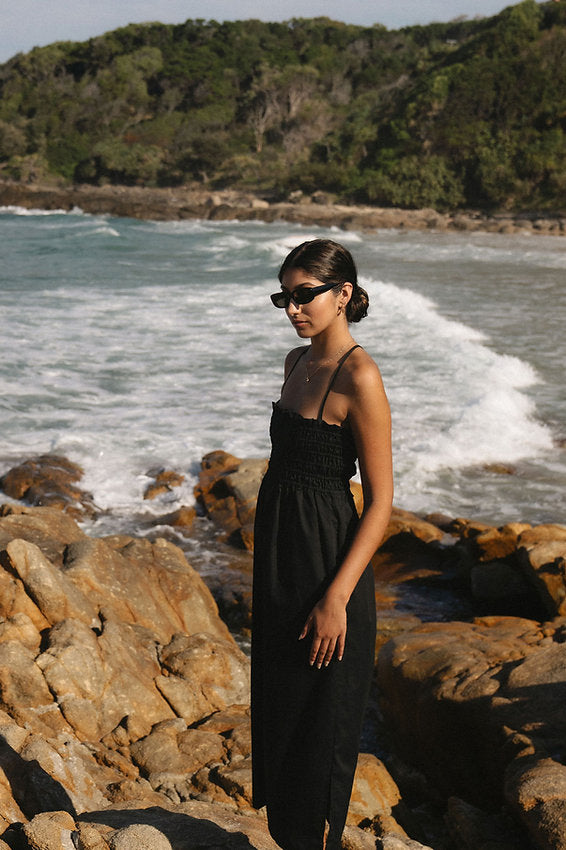 Lace Up Midi Dress - Black