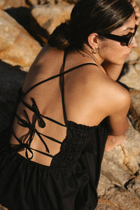 Lace Up Midi Dress - Black