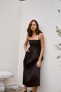 Lace Up Midi Dress - Black