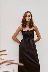 Lace Up Midi Dress - Black