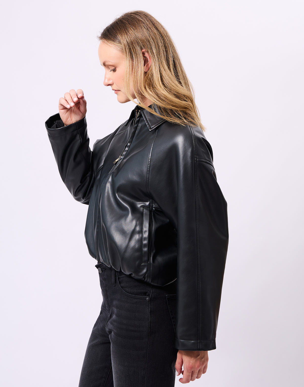Oversized Cropped Jacket - Black - Yoga Jeans - back view