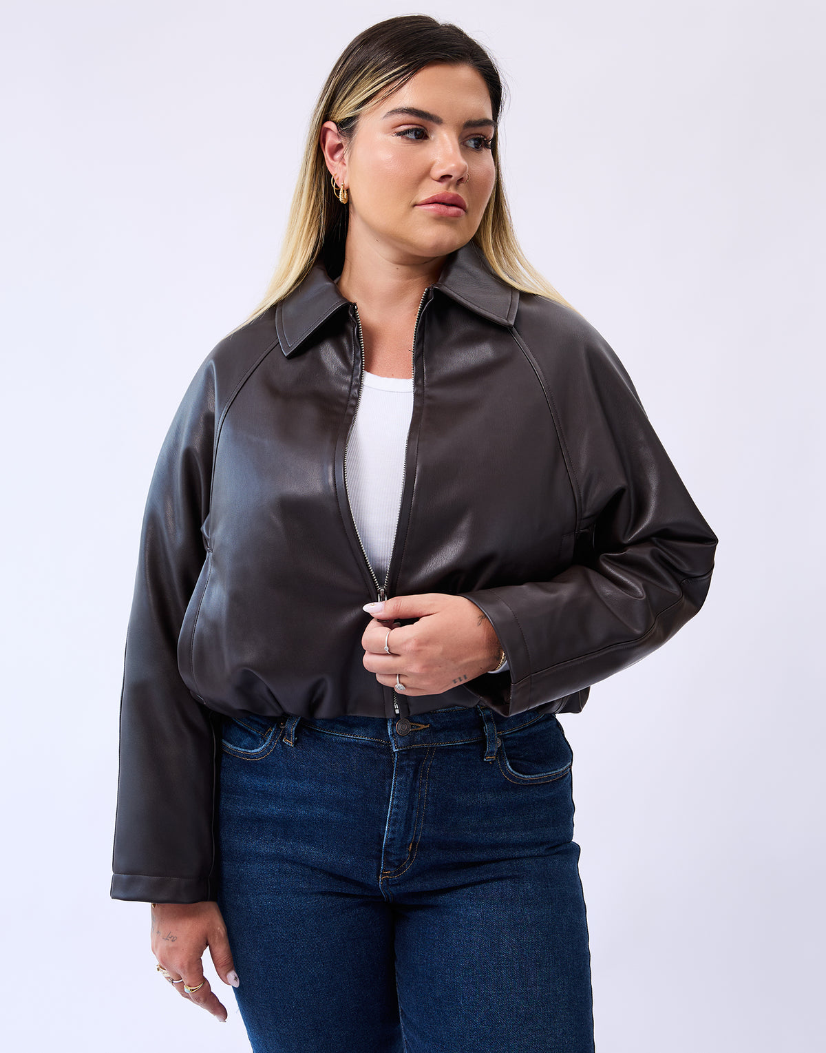 Oversized Cropped Jacket - Brown - Yoga Jeans - side view