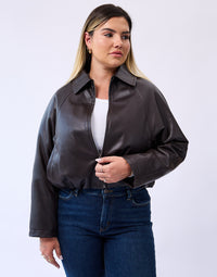 Oversized Cropped Jacket - Brown