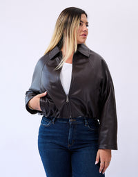 Oversized Cropped Jacket - Brown