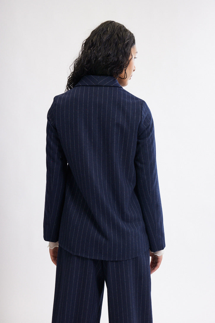 Blythe Blazer - Navy Pinstripe - Eliza Faulkner - detail view