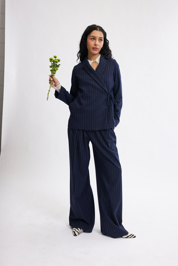 Blythe Blazer - Navy Pinstripe - Eliza Faulkner - back view