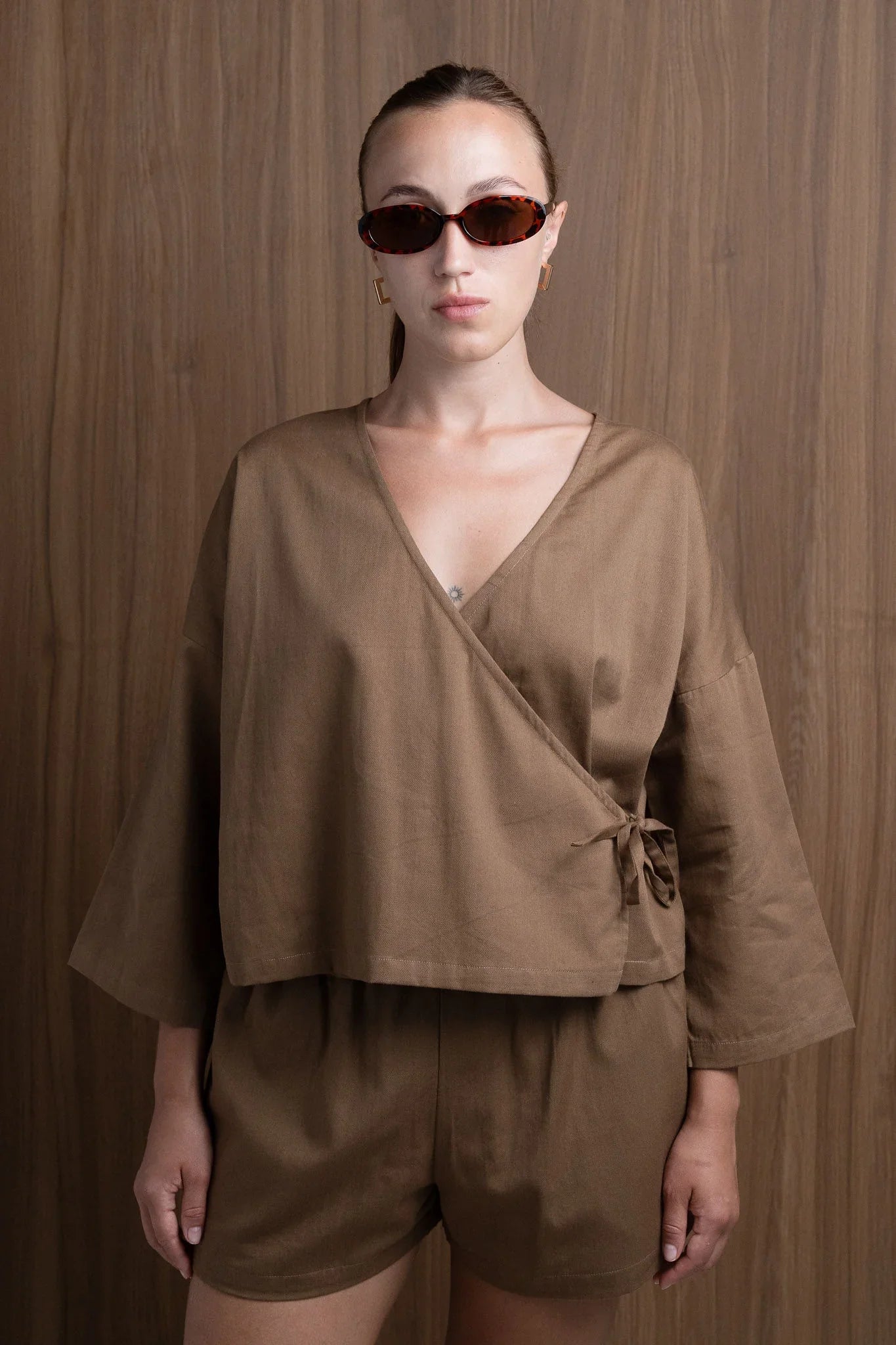 Organic Cotton Wrap Top – Brown | Wildflo Studio Sustainable Style