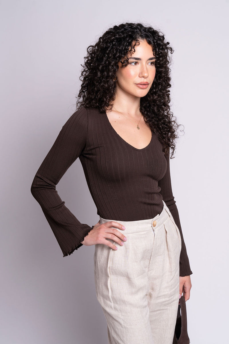 Wide Rib Bell Sleeve Top