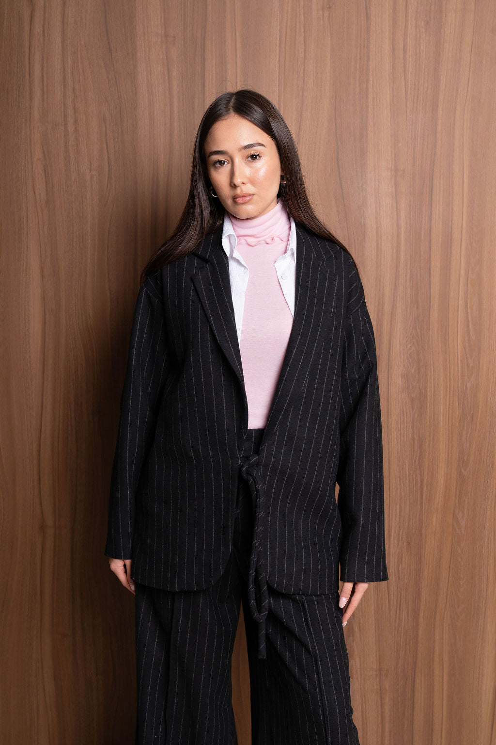 Mara Coat Black Pinstripe