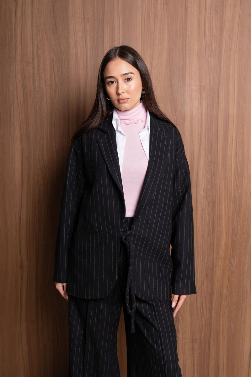 Mara Coat Black Pinstripe
