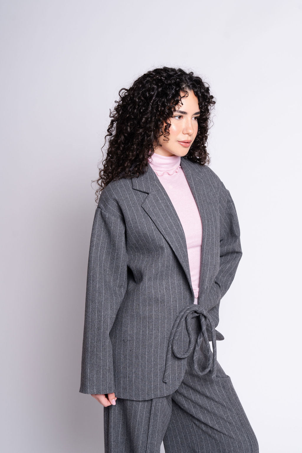 Mara Coat Grey Pinstripe
