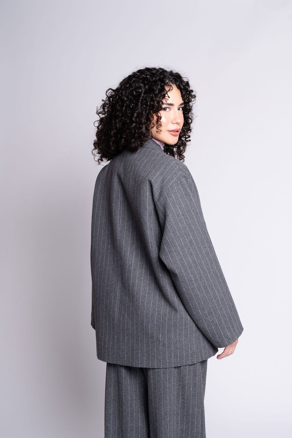 Mara Coat Grey Pinstripe