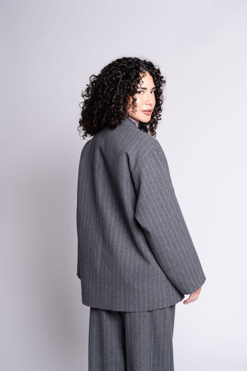 Mara Coat Grey Pinstripe