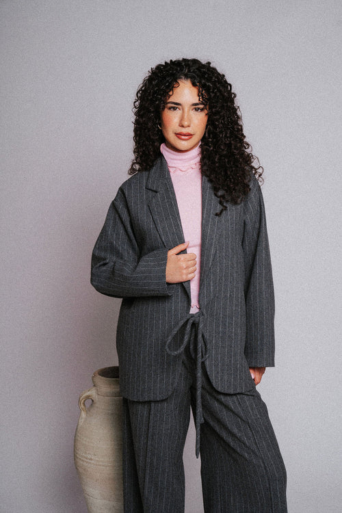 Mara Coat Grey Pinstripe