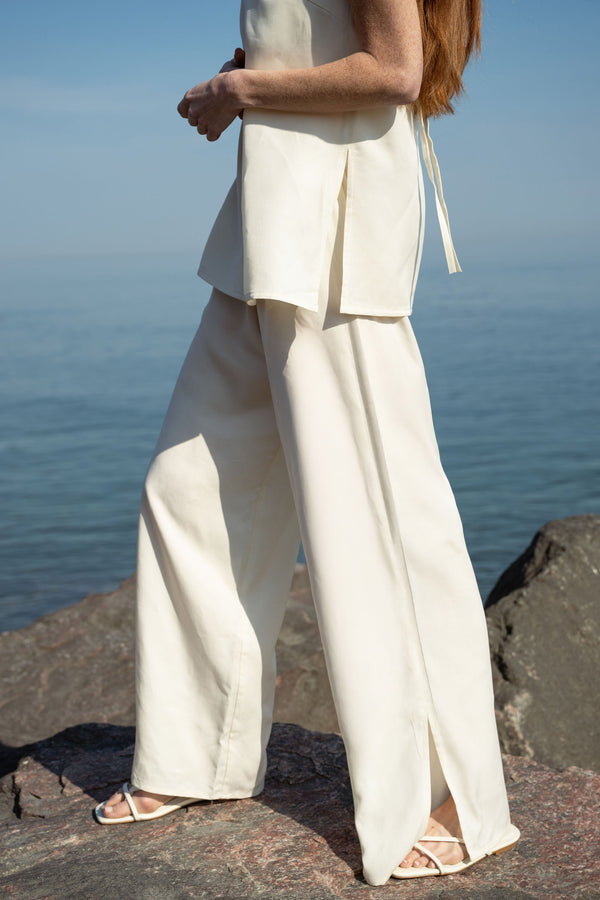Cupro Slit Pants - Crème