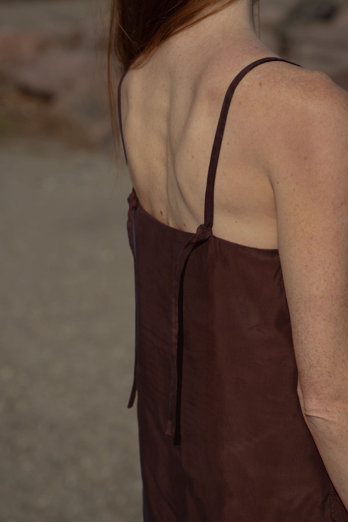Cupro Slit Tank - Espresso - Modern Sunday - side view