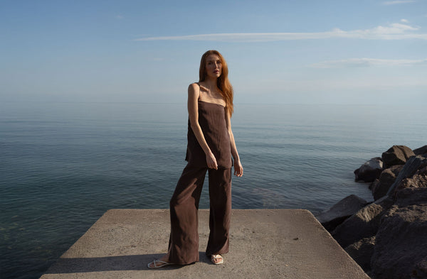 Cupro Slit Pants - Espresso