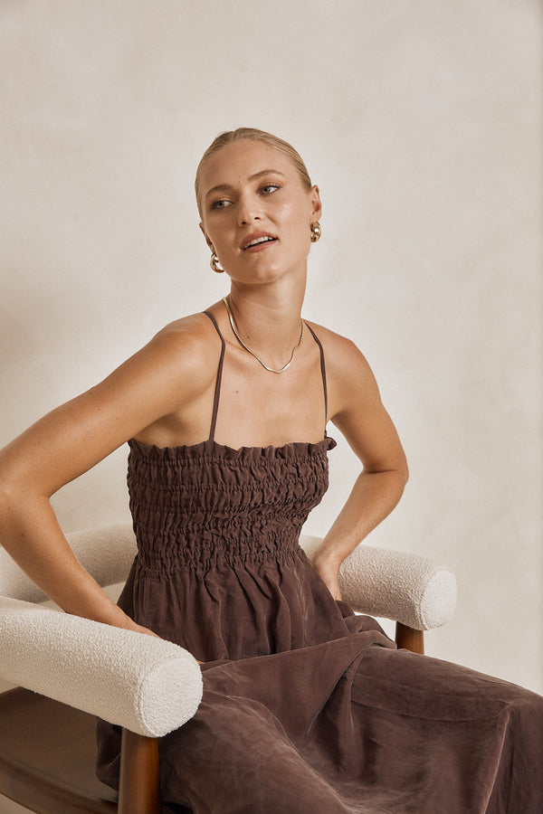 Lace Up Cupro Midi - Espresso