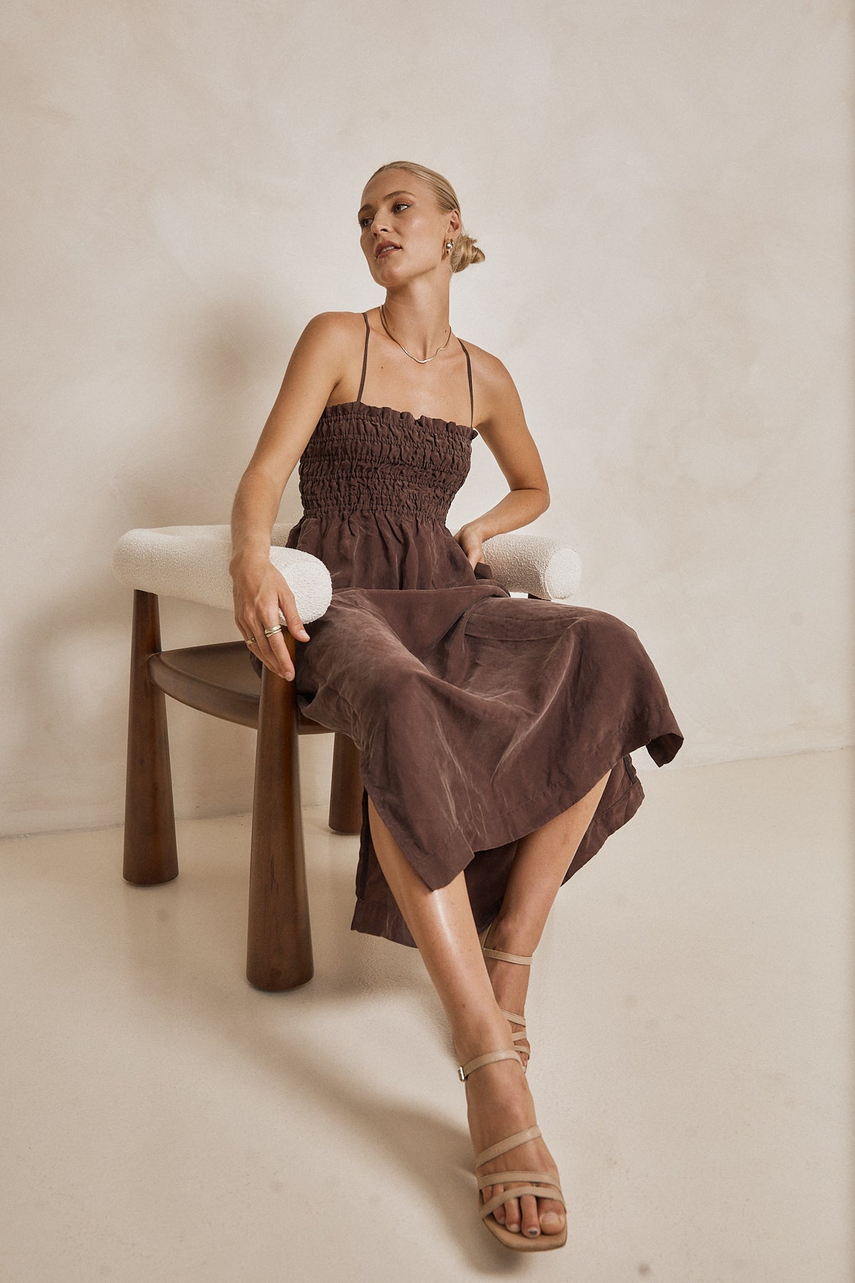 Lace Up Cupro Midi - Espresso - Modern Sunday - back view
