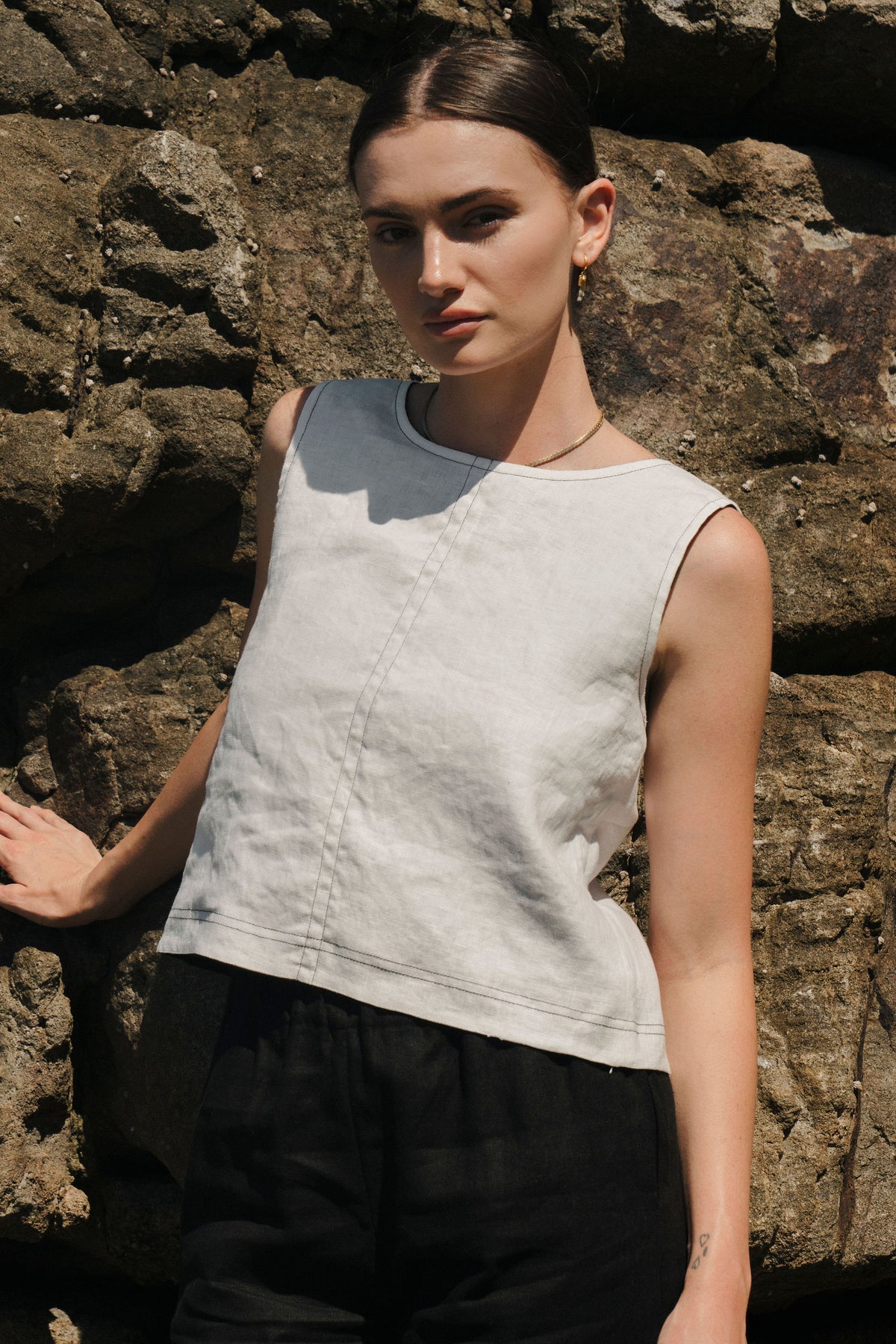 Reversible Contrast Tank - Latte - Modern Sunday - front view