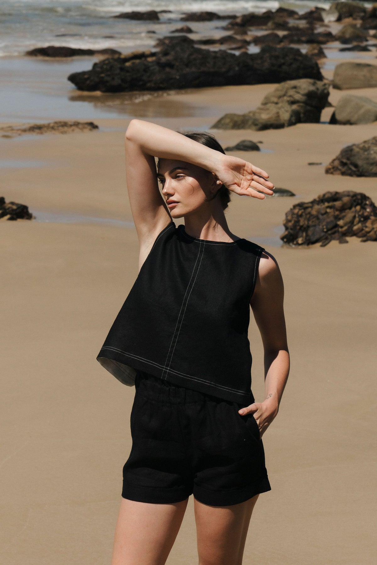 Reversible Contrast Tank - Black - Modern Sunday - side view