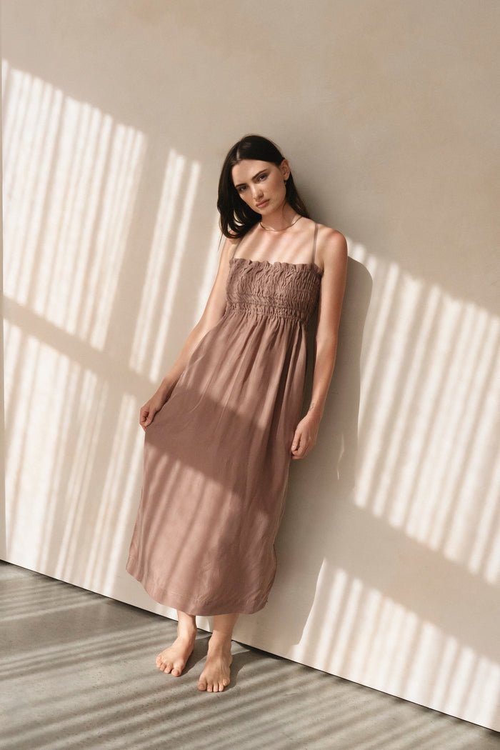 Lace Up Cupro Midi - Mocha Mousse