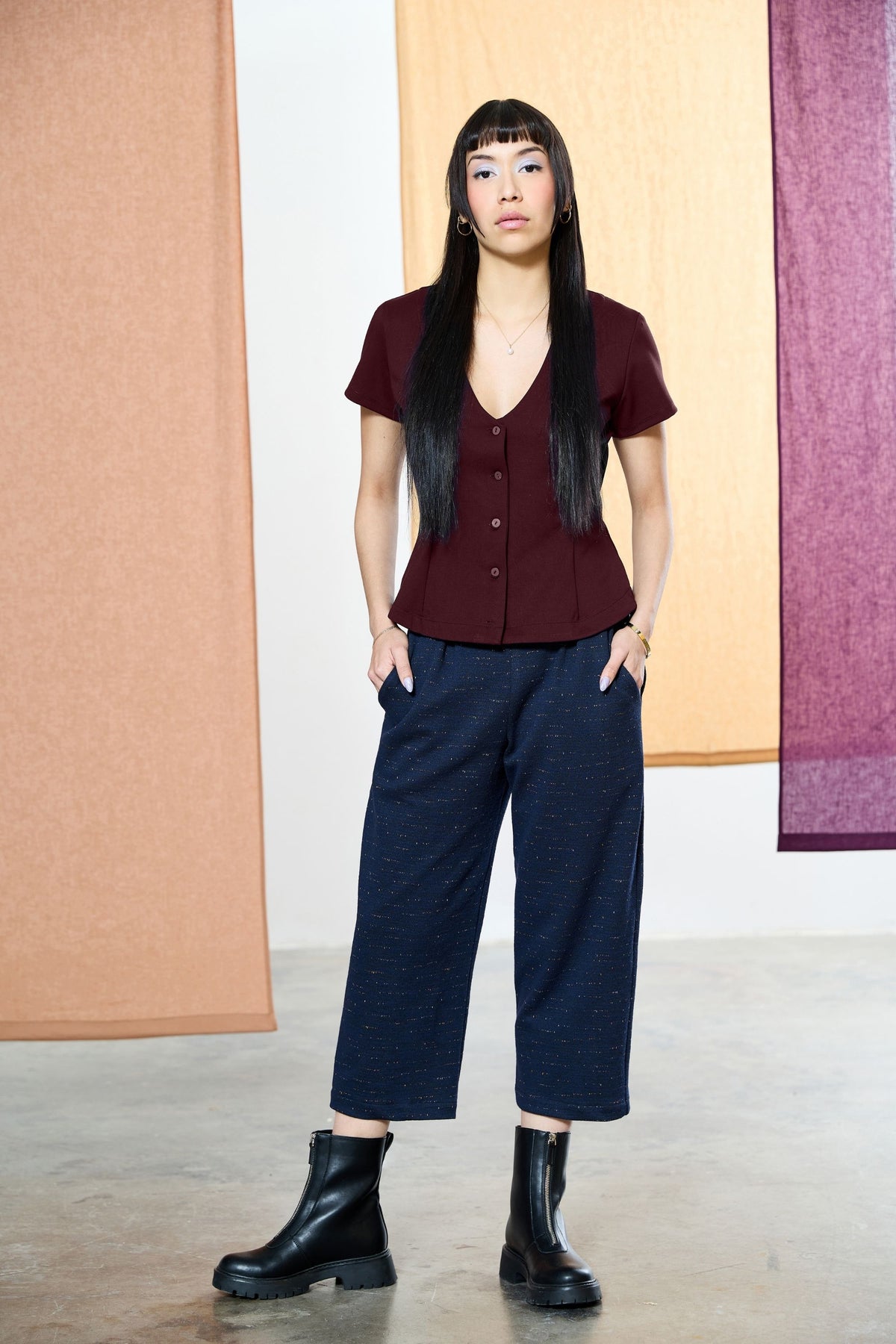 Nadine Top - Burgundy - Melow - front view