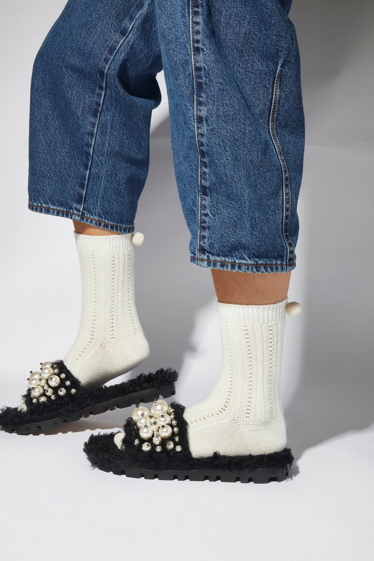 New York Pom Socks - Off White - Maria La Rosa - back view