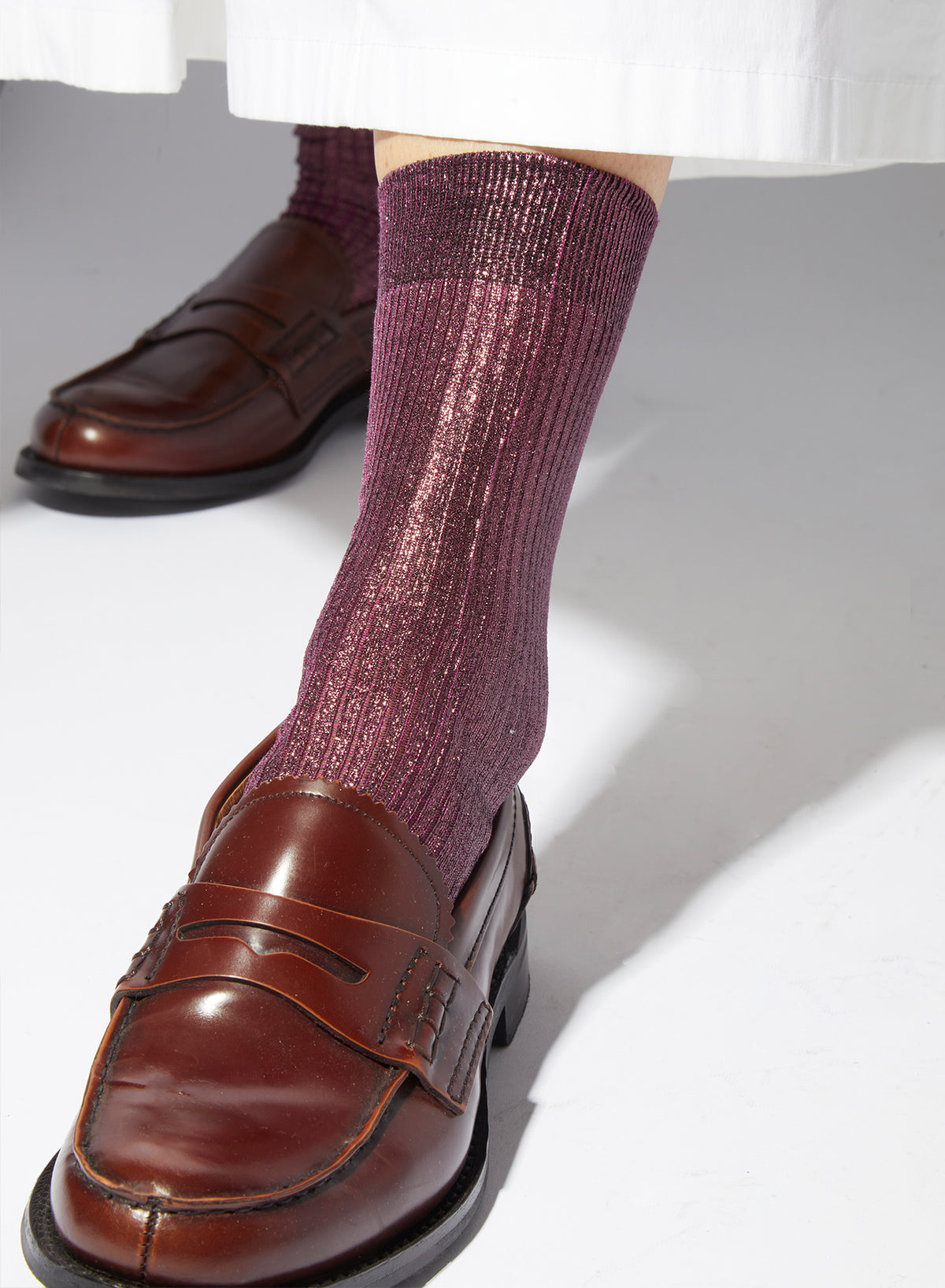 One Ribbed Laminated Socks - Bordeaux - Maria La Rosa - back view