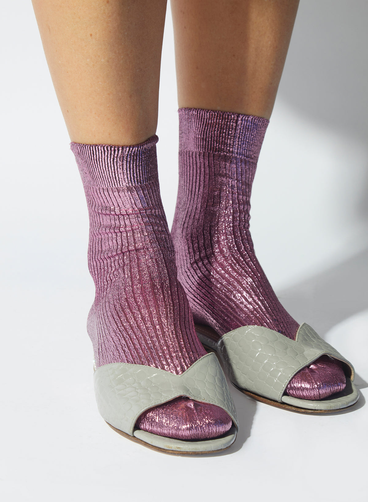 One Ribbed Laminated Socks - Bordeaux - Maria La Rosa - front view