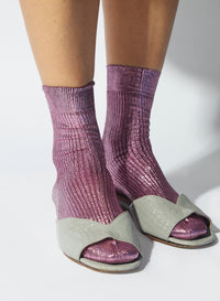 One Ribbed Laminated Socks - Bordeaux
