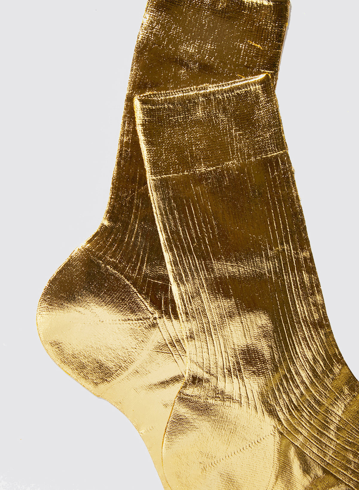 One Ribbed Laminated Socks - Gold - Maria La Rosa - front view