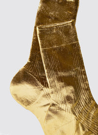 One Ribbed Laminated Socks - Gold