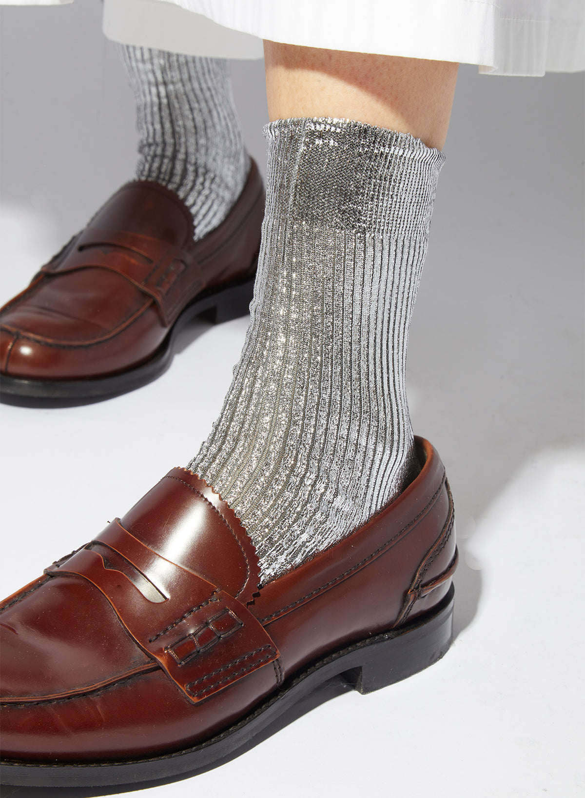 One Ribbed Laminated Socks - Silver - Maria La Rosa - back view