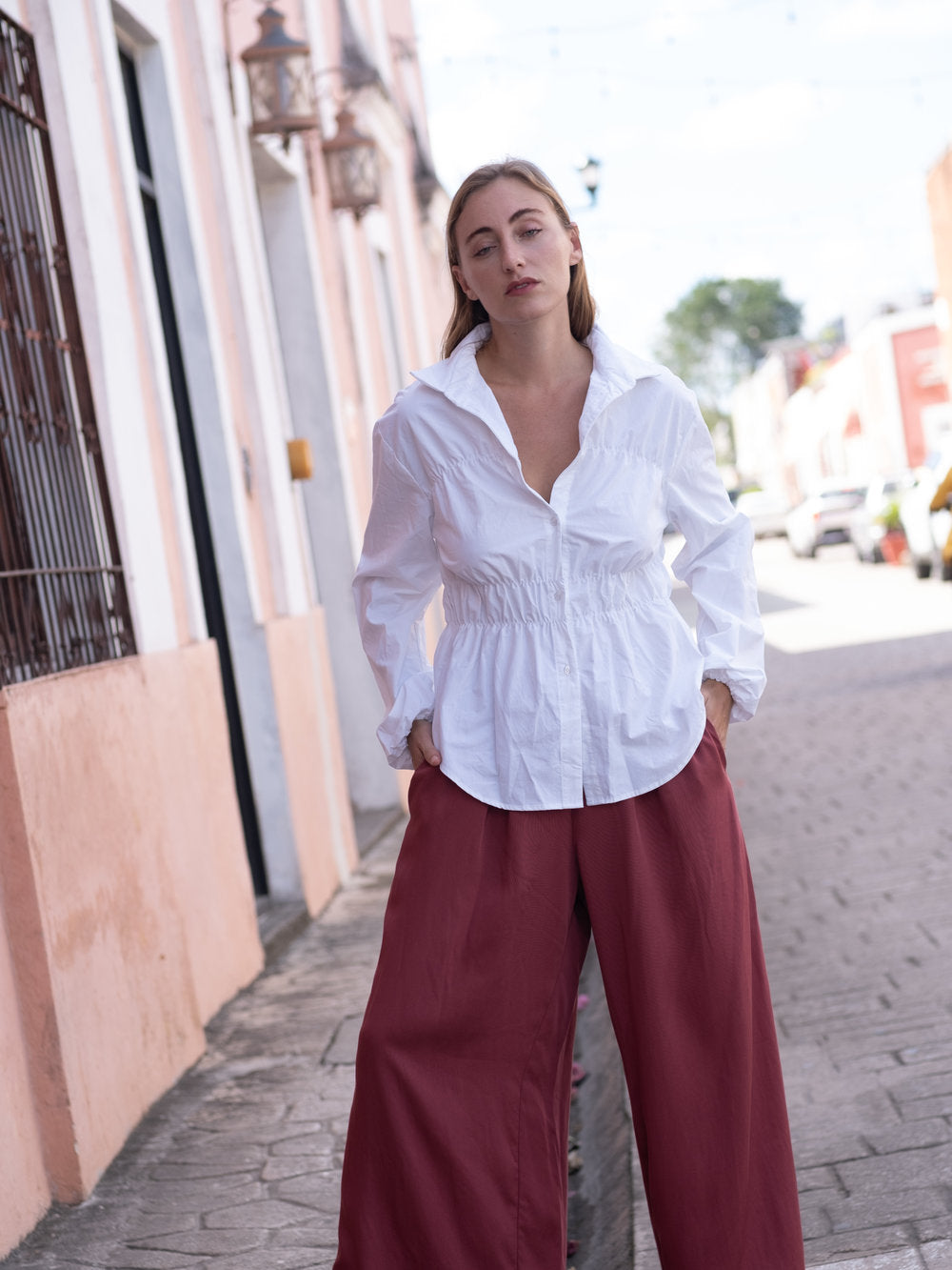 Galway Blouse - Chalk - MAS Montreal - front view